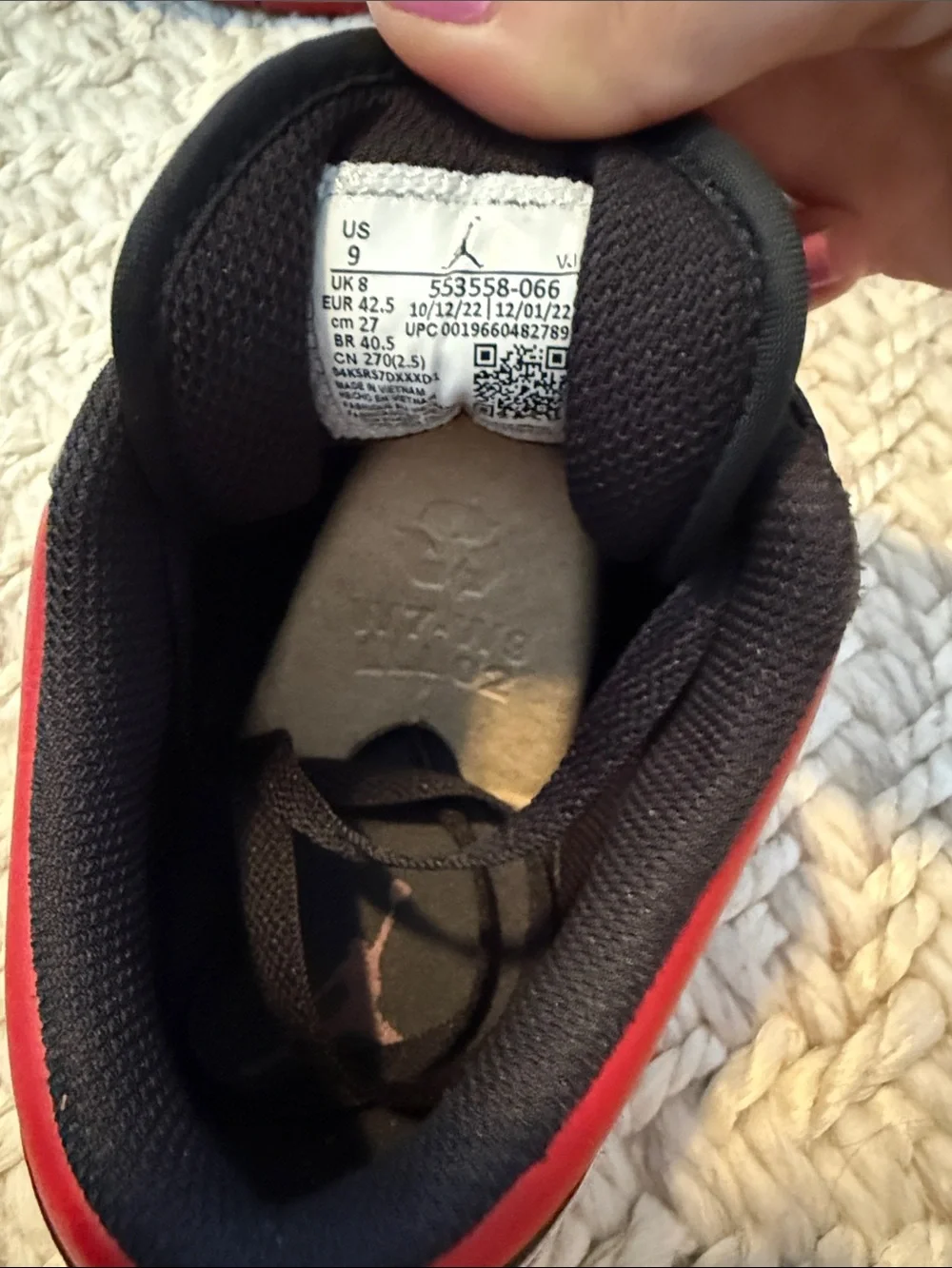 Jordan Low-Top Sneakers in Black, Red & White